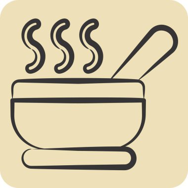 İkon Çorba Kasesi. Kahvaltı sembolüyle ilgili. El çizimi tarzı. Basit resimleme