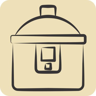 İkon Tencere. Kahvaltı sembolüyle ilgili. El çizimi tarzı. Basit resimleme