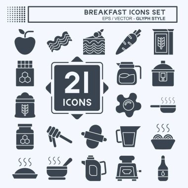 Icon Kahvaltıyı Ayarla. Gıda sembolüyle ilgili. Kabartma tarzı. Basit resimleme