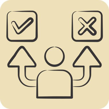 Simge Kararı. Choice sembolüyle ilgili. El çizimi tarzı. Basit resimleme