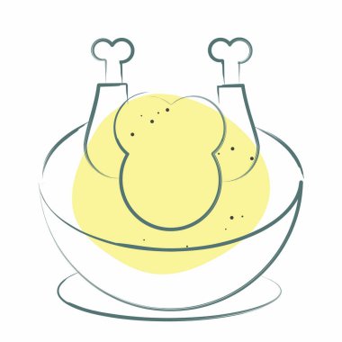 İkon Tavuk Çorbası. Kore sembolüyle ilgili. Renkli Leke Biçimi. Basit resimleme