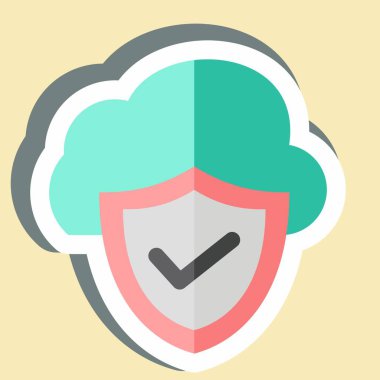 Çıkartma Bulut Güvenliği. Ağ sembolüyle ilgili. Basit resimleme