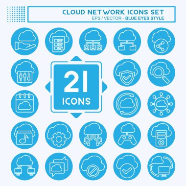 Simge Bulut Ağı Ayarla. Ağ sembolüyle ilgili. Mavi gözlü. Basit resimleme