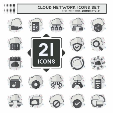 Simge Bulut Ağı Ayarla. Ağ sembolüyle ilgili. Tebeşir stili. Basit resimleme