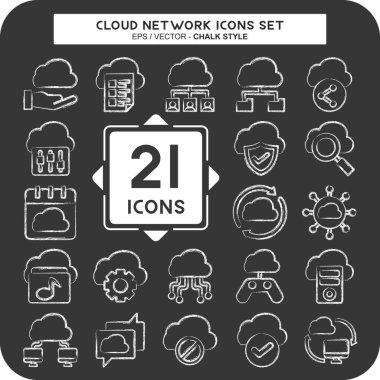 Simge Bulut Ağı Ayarla. Ağ sembolüyle ilgili. Tebeşir stili. Basit resimleme