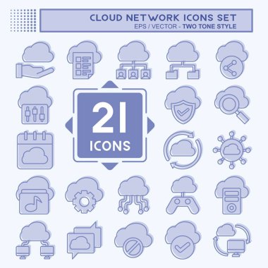 Simge Bulut Ağı Ayarla. Ağ sembolüyle ilgili. İki ton stili. Basit resimleme