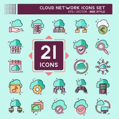 Simge Bulut Ağı Ayarla. Ağ sembolüyle ilgili. MBE tarzı. Basit resimleme