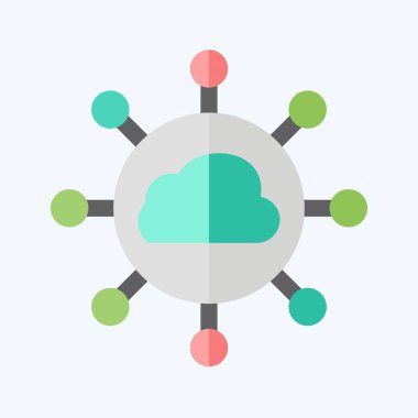 Simge Bulut Ağı. Ağ sembolüyle ilgili. Düz stil. Basit resimleme