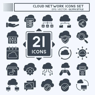 Simge Bulut Ağı Ayarla. Ağ sembolüyle ilgili. Kabartma tarzı. Basit resimleme