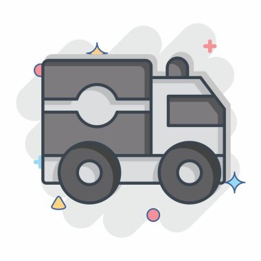 Simgesel ambulans. Savaşın askeri sembolüyle ilgili. Çizgi roman. Basit resimleme