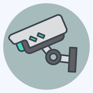 Savaş askeri sembolüyle ilgili ikon CCTV. renk arkadaşı stili. Basit resimleme