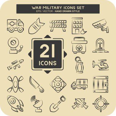 Icon Set War Military. related to Education symbol. hand drawn style. simple illustration clipart