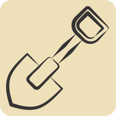 İkon Showel. Savaşın askeri sembolüyle ilgili. El çizimi tarzı. Basit resimleme