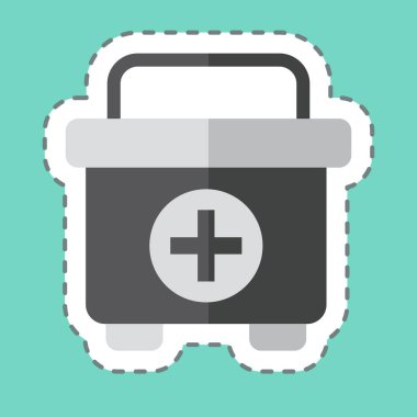 Çıkartma çizgisi ilk yardım çantasını kesti. Savaşın askeri sembolüyle ilgili. Basit resimleme