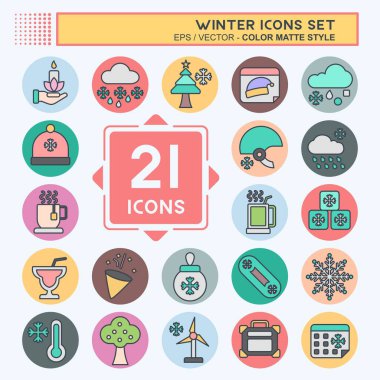 Simge Kışı Ayarladı. Tatil sembolüyle ilgili. renk arkadaşı stili. Basit resimleme