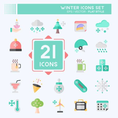 Simge Kışı Ayarladı. Tatil sembolüyle ilgili. Düz stil. Basit resimleme