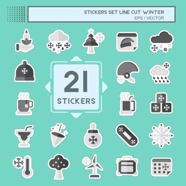 Sticker Line, Set Winter 'ı kesti. Tatil sembolüyle ilgili. Basit resimleme