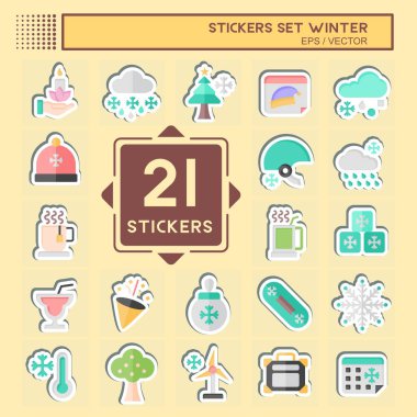 Sticker Set Winter. Tatil sembolüyle ilgili. Basit resimleme