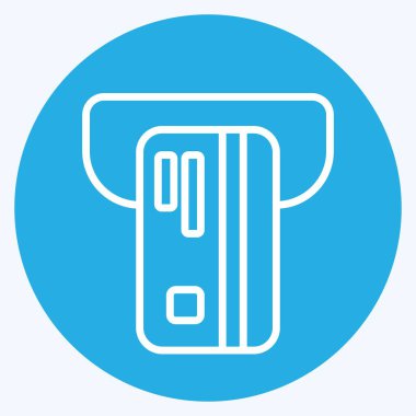 Simge ATM 'si. Kredi kartı sembolüyle ilgili. Mavi gözlü. Basit resimleme