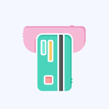 Simge ATM 'si. Kredi kartı sembolüyle ilgili. Karalama stili. Basit resimleme