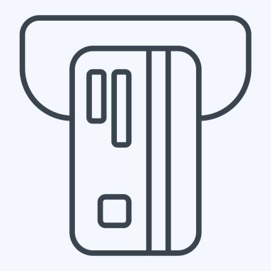 Simge ATM 'si. Kredi kartı sembolüyle ilgili. Sıra tarzı. Basit resimleme