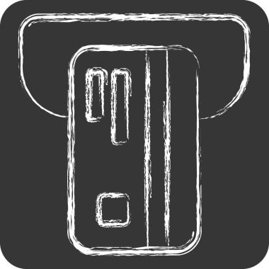 Simge ATM 'si. Kredi kartı sembolüyle ilgili. Tebeşir stili. Basit resimleme