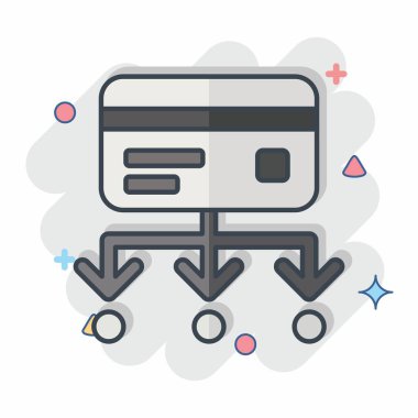 Simge Harcamaları. Kredi kartı sembolüyle ilgili. Çizgi roman. Basit resimleme