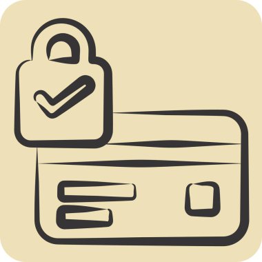 Simge güvende. Kredi kartı sembolüyle ilgili. El çizimi tarzı. Basit resimleme