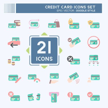 Simge Ayarlı Kredi Kartı. Para sembolü ile ilgili. Karalama stili. Basit resimleme