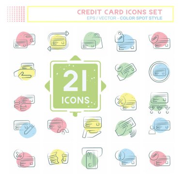 Simge Ayarlı Kredi Kartı. Para sembolü ile ilgili. Renkli Leke Biçimi. Basit resimleme