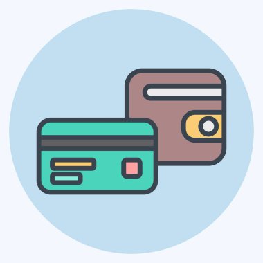 Simge Cüzdanı. Kredi kartı sembolüyle ilgili. renk arkadaşı stili. Basit resimleme