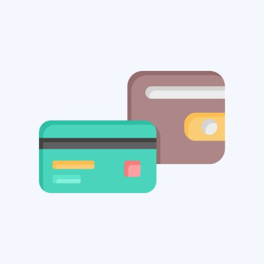 Simge Cüzdanı. Kredi kartı sembolüyle ilgili. Düz stil. Basit resimleme