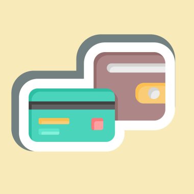 Çıkartma Cüzdanı. Kredi kartı sembolüyle ilgili. Basit resimleme