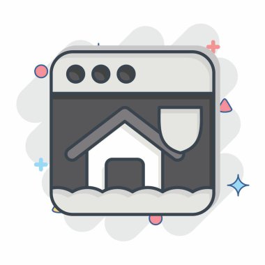 İkon Evi Sigortası. Teslimat sembolüyle ilgili. Çizgi roman. dizayn edilebilir