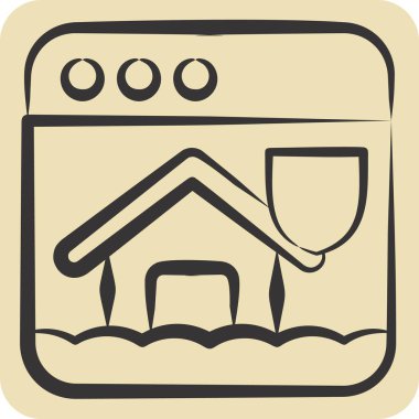 İkon Evi Sigortası. Teslimat sembolüyle ilgili. El çizimi tarzı. dizayn edilebilir