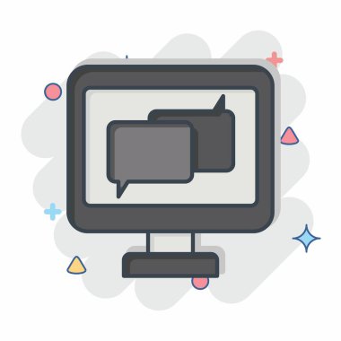 Simge çevrimiçi sohbet. Teslimat sembolüyle ilgili. Çizgi roman. dizayn edilebilir