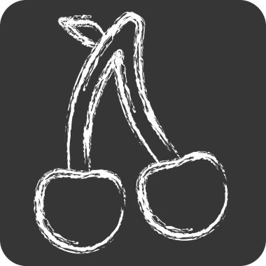 Kiraz ikonu. Meyve ve Sebze Sembolü ile ilgili. Tebeşir stili. düzenlenebilir