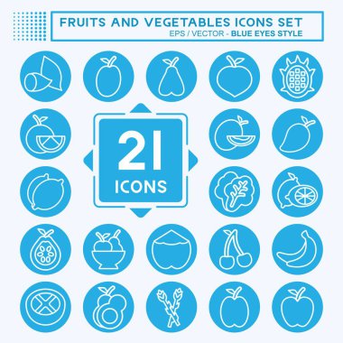 Meyve ve sebze ikonu. Sağlıklı sembolle ilgili. Mavi gözlü. düzenlenebilir