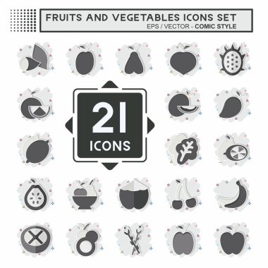 Meyve ve sebze ikonu. Sağlıklı sembolle ilgili. Çizgi roman. düzenlenebilir