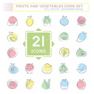 Meyve ve sebze ikonu. Sağlıklı sembolle ilgili. Renkli Leke Biçimi. düzenlenebilir