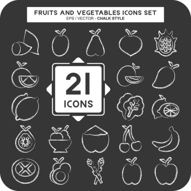 Meyve ve sebze ikonu. Sağlıklı sembolle ilgili. Tebeşir stili. düzenlenebilir