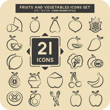 Meyve ve sebze ikonu. Sağlıklı sembolle ilgili. El çizimi tarzı. düzenlenebilir