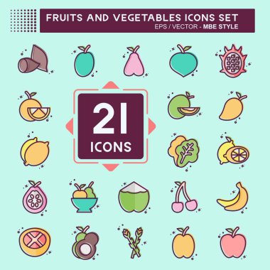 Meyve ve sebze ikonu. Sağlıklı sembolle ilgili. MBE tarzı. düzenlenebilir