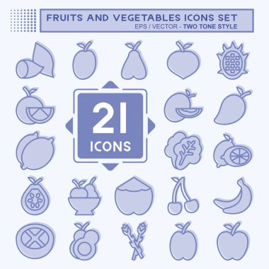 Meyve ve sebze ikonu. Sağlıklı sembolle ilgili. İki ton stili. düzenlenebilir