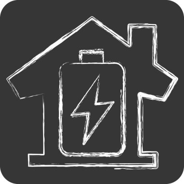 Simge Enerjisi Deposu. Enerji Depolama sembolüyle ilgili. Tebeşir stili. düzenlenebilir 1