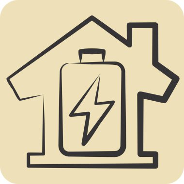 Simge Enerjisi Deposu. Enerji Depolama sembolüyle ilgili. El çizimi tarzı. düzenlenebilir 1