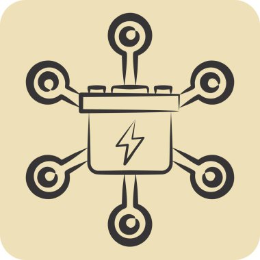 Simge Izgara Enerji Deposu. Enerji Depolama sembolüyle ilgili. El çizimi tarzı. düzenlenebilir