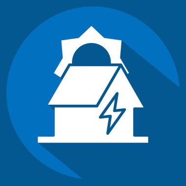 Simge Fotovoltaik Sistemi. Enerji Depolama sembolüyle ilgili. Uzun gölge tarzı. düzenlenebilir