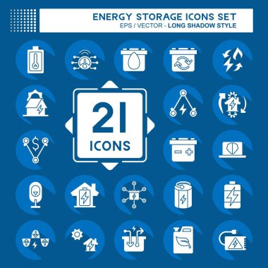 Icon Enerji Deposunu Ayarladı. Eğitim sembolüyle ilgili. Uzun gölge tarzı. düzenlenebilir