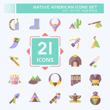 Icon Set Amerikan Yerlisi. Eğitim sembolüyle ilgili. Düz stil. düzenlenebilir